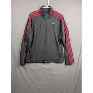 Adidas Womens Full Zip Track Jacket Black Pink 3 Stripe Mock Neck Size Large